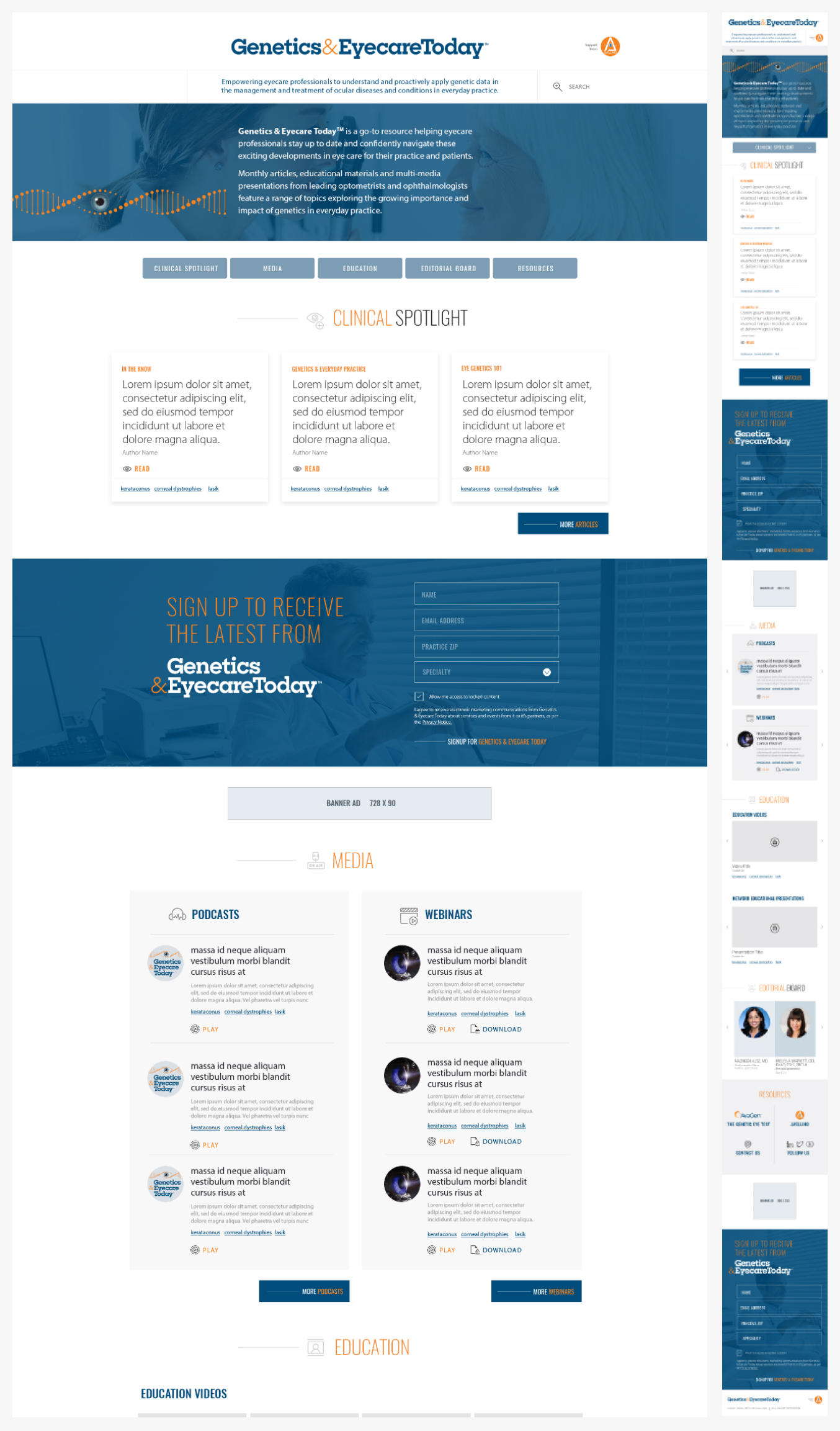 Genetics & Eyecare Today website screen for desktop and mobile